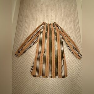 Burberry Kids Size 10 Striped Long Sleeve Shift Dress/Top in Tan,Black&Red